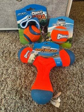 Amphibious Tri Bumper Dog Toy - Orange & Blue- Chuck it Tennis Ball & Ultra Tug
